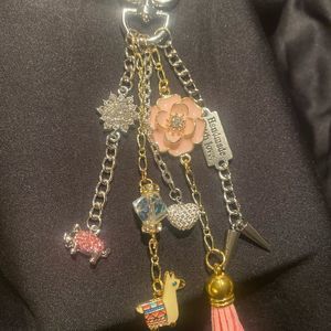 STUNNING PURSE CHARM in Silver Gold Pink Llama